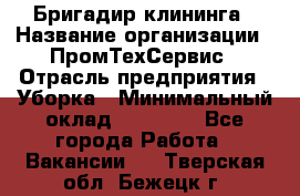 Бригадир клининга › Название организации ­ ПромТехСервис › Отрасль предприятия ­ Уборка › Минимальный оклад ­ 30 000 - Все города Работа » Вакансии   . Тверская обл.,Бежецк г.